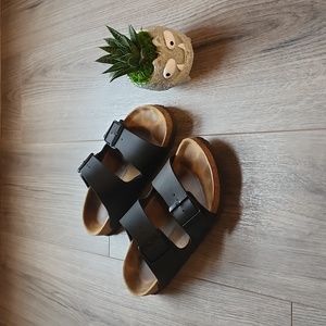 🖤🤎 Birkenstock Double Strap Black Sandals Women 7/EU 37 🤎🖤